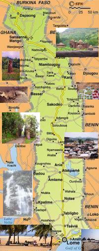 Carte du Togo avec de Site Touristique